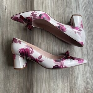 Kate Spade Maxine White Pink Flower Chunk Heel Leather‎ Bow sz 6